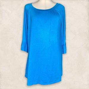 The ZigZag stripe XL blue bell sleeve tunic top